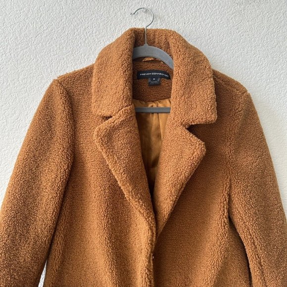FRENCH CONNECTION Notch Collar Faux Fur Teddy Coat Size M - Picture 5 of 11